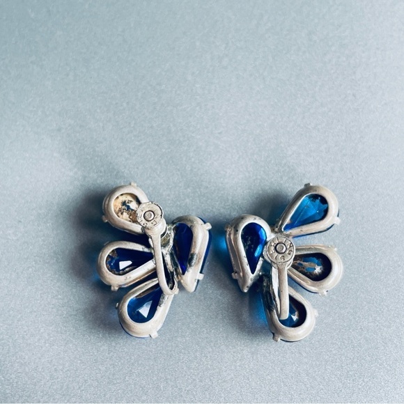 Vintage Blue Rhinestone Crystal Cluster Sterling Silver Clip On Screw Ea… - Picture 4 of 7
